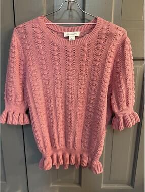 Calligraphie Pink Bauble Texture Sweater with Ruffle Sleeves and Hem, Sz. Medium